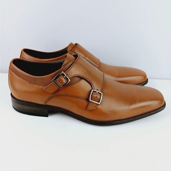 Johnston & Murphy SZ 10M Archer Double Buckle Monk Shoe Cognac Leather NEW - Picture 3 of 9